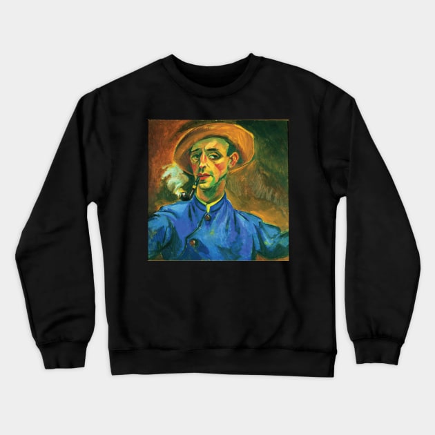 Self-Portrait with Pipe and Hat by Max Pechstein Crewneck Sweatshirt by QualityArtFirst